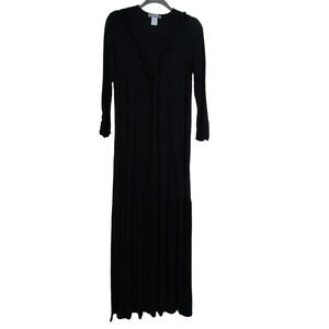Sparrow Women's Black Ruffle Maxi Shift Dress size XS Textured Minimalist Omish